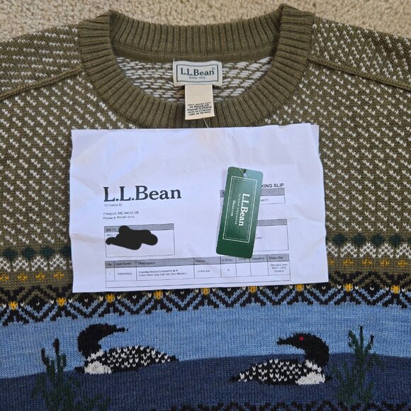NWT *SOLD OUT* Men's L.L. Bean Merino Wool Sweater LOONS Lake Maine Bird - Picture 2 of 9